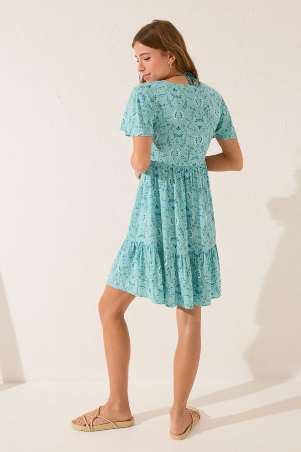 Women'secret Vestido curto com babados e estampa floral azul