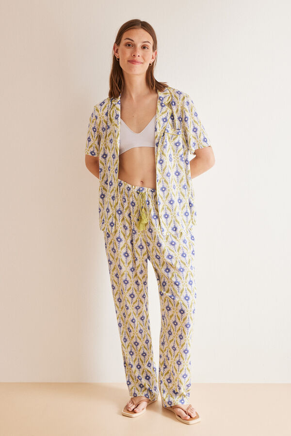 Women'secret Pijama camisero ikat geom&eacute;trico estampado