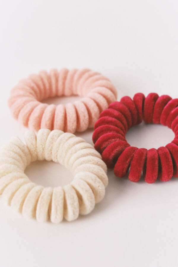 Women'secret Pack 3 mini gomas pelo rojo, rosa y beige blanco