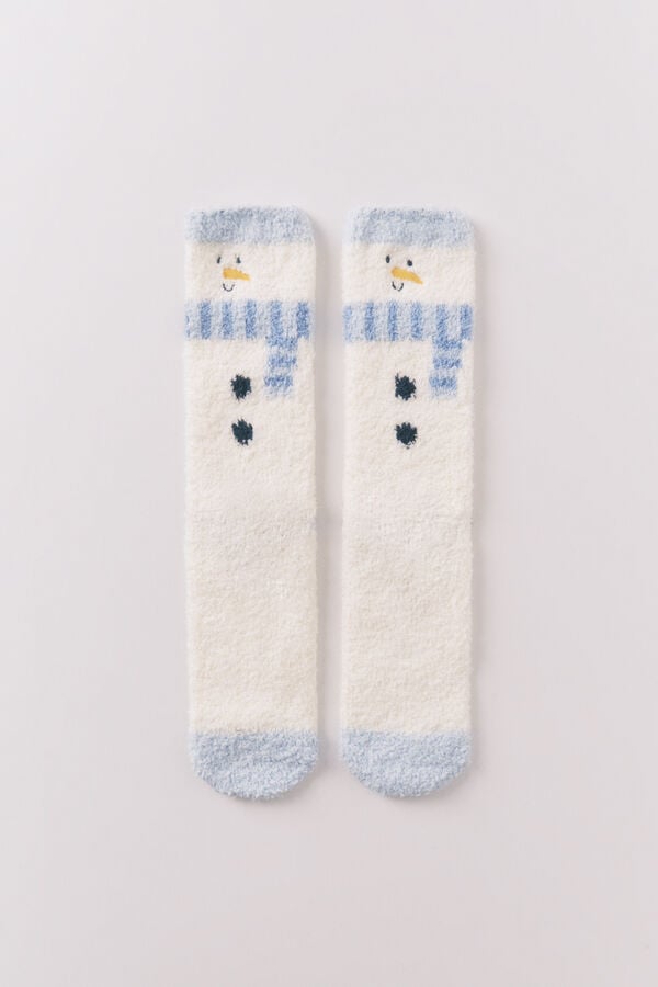Women'secret Meias longas de pelo com estampa de boneco de neve. branco