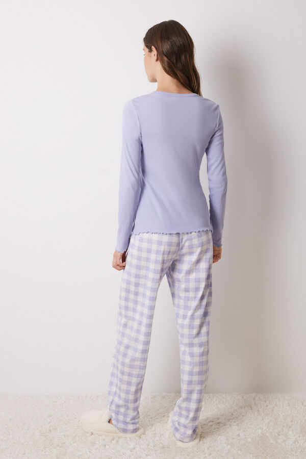 Women'secret Pijama largo algod&oacute;n cuadros morado/lila