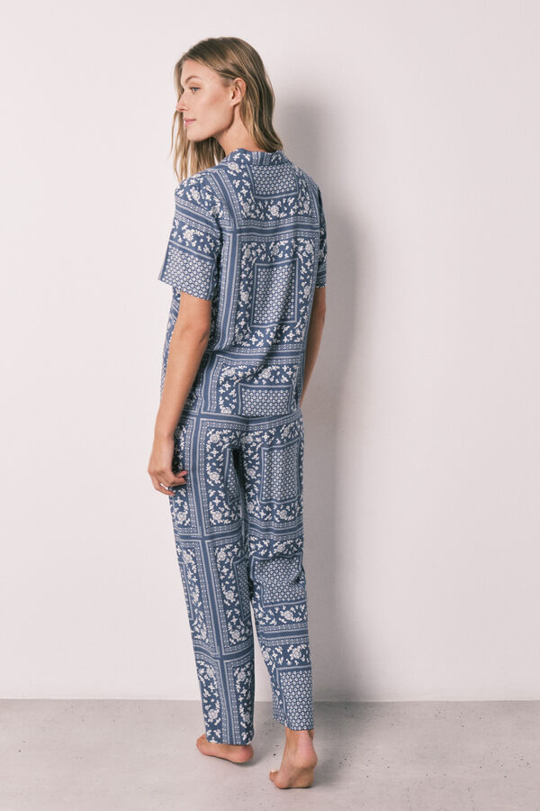 Women'secret Pijama camiseiro comprido manga curta estampado bandana azul azul