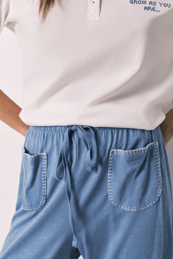 Women'secret Pantal&oacute;n Capri 100% algod&oacute;n azul azul