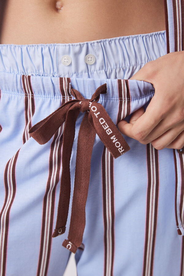 Women'secret Pijama camisa longa 100% algod&atilde;o riscas azul