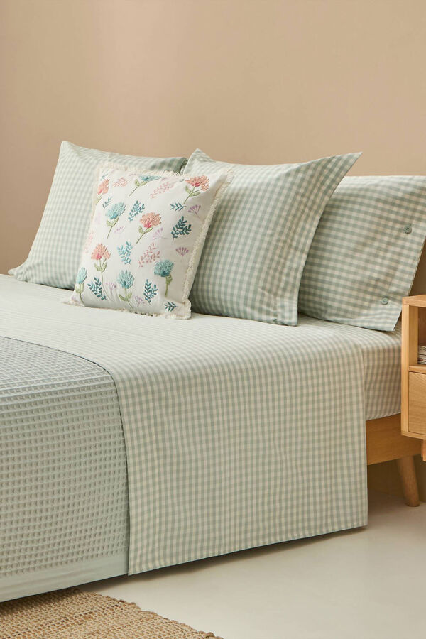 Textura S&aacute;bana algod&oacute;n cuadros vichy turquesa