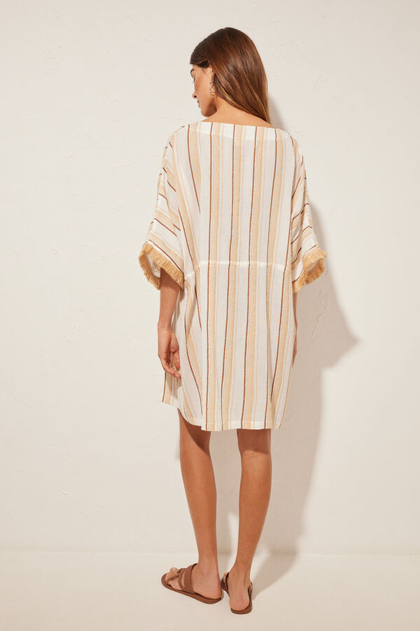 Women'secret Vestido caft&aacute;n algod&oacute;n estampado rayas marfil