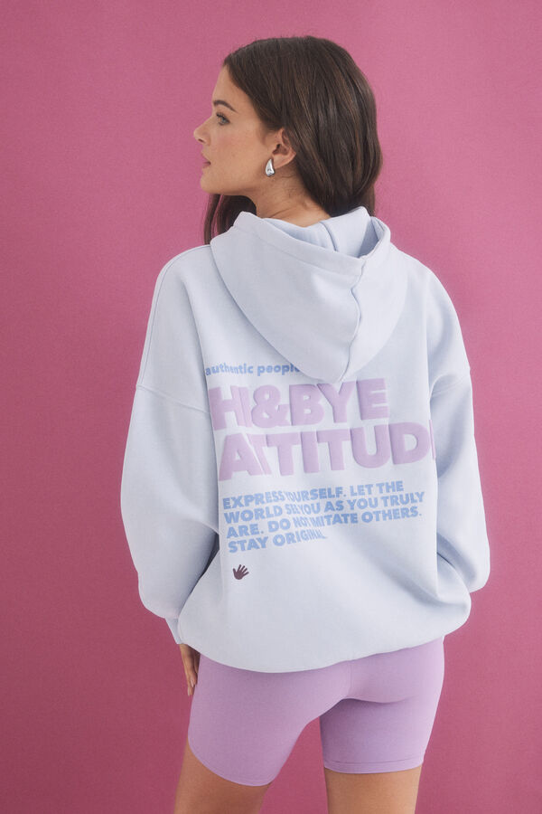 HI&BYE Sudadera capucha felpa azul logo azul