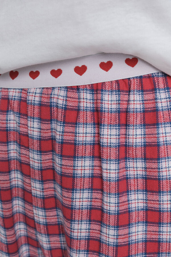 HI&BYE Pijama largo 100% algod&atilde;o xadrez vichy vermelho bege