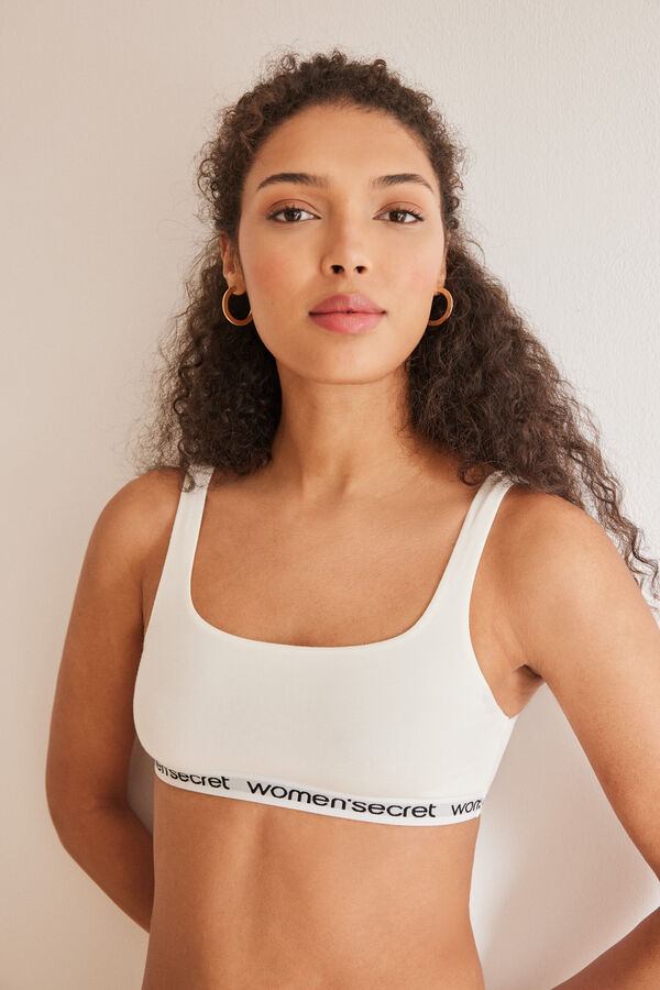 Women'secret Top algod&oacute;n logo blanco marfil