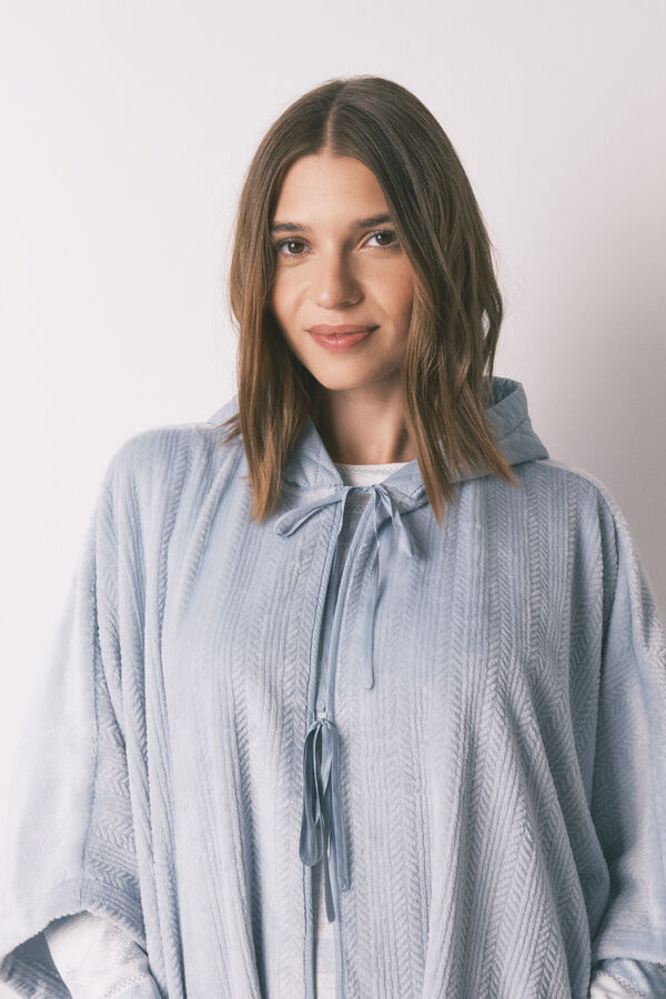 Women'secret Poncho corto polar relieve azul azul