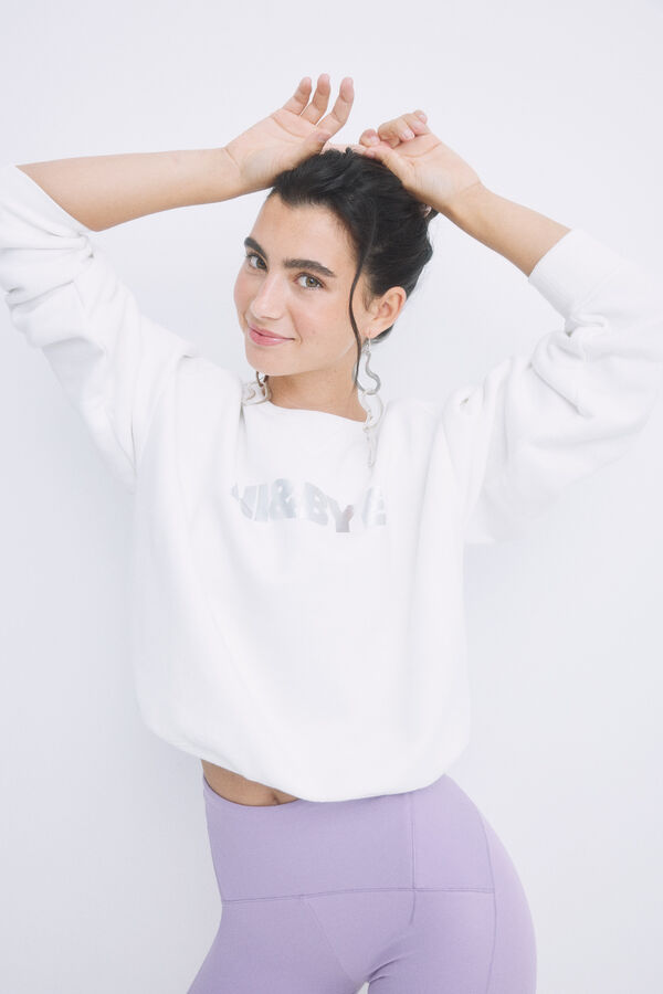 HI&BYE Sudadera felpa marfil logo marfil