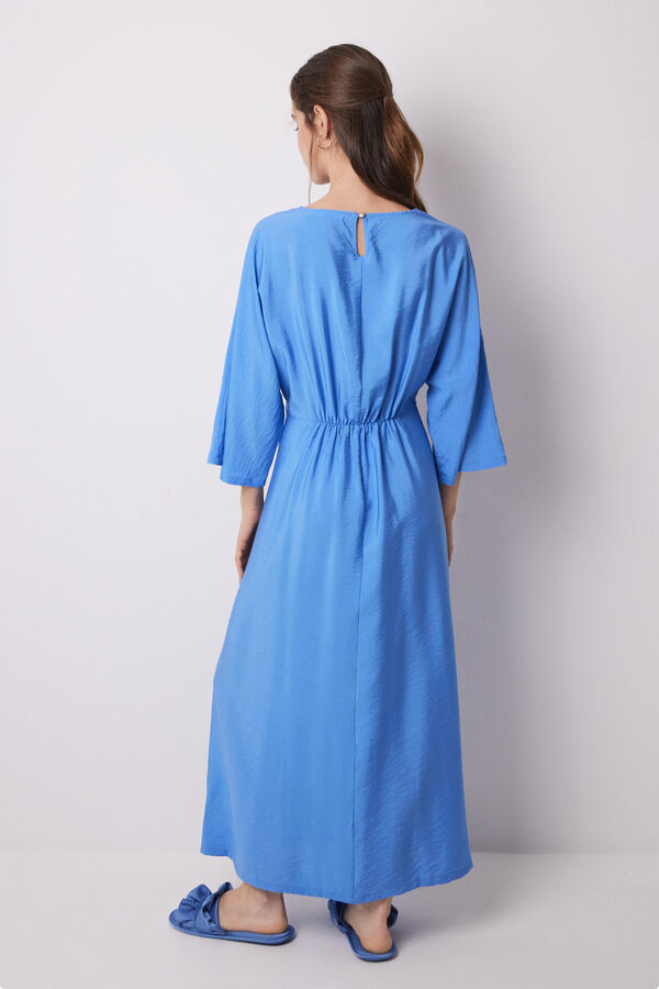 Women'secret Vestido caftan azul plissado em cetim azul