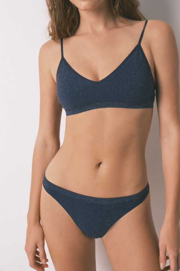 Women'secret Tanga sem costura lurex azul azul