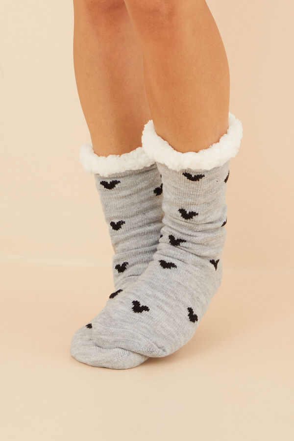Women'secret Calcetines borreguito tricot Mickey Mouse gris