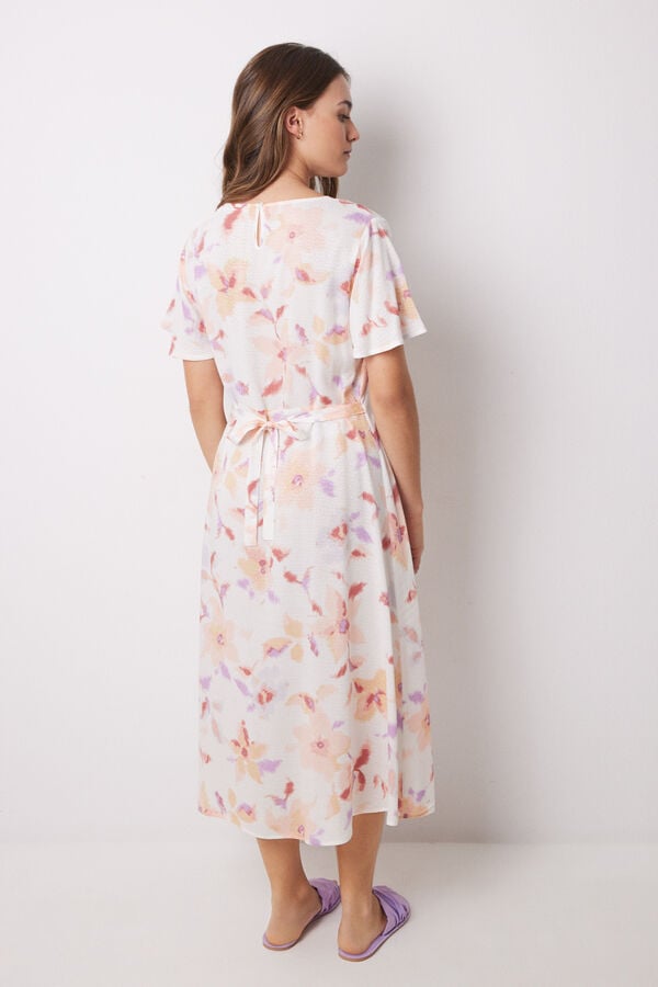 Women'secret Vestido midi viscosa print flores blanco