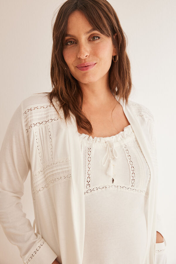 Women'secret Bata "maternity" blanco algod&oacute;n bordados marfil