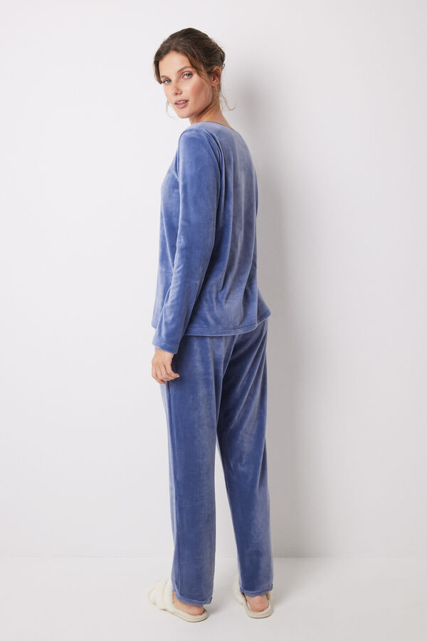 Women'secret Pijama largo terciopelo soft touch azul azul
