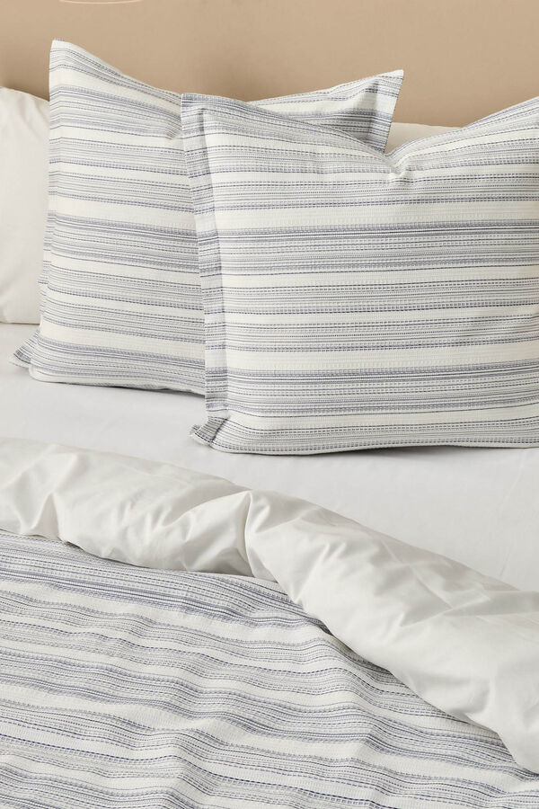 Textura Capa de edred&atilde;o em tecido de algod&atilde;o &agrave;s riscas azul