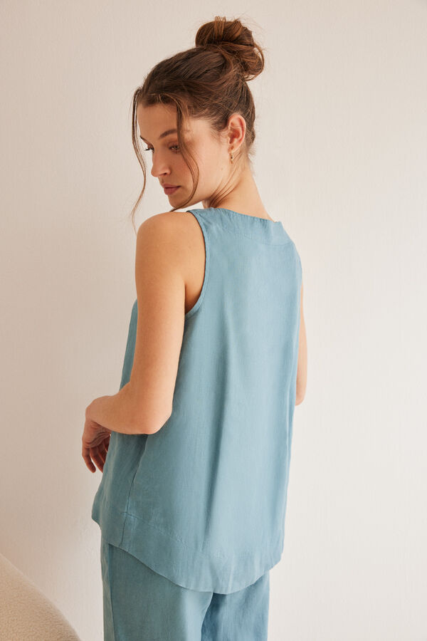 Women'secret Conjunto pijama 3 peças linho azul