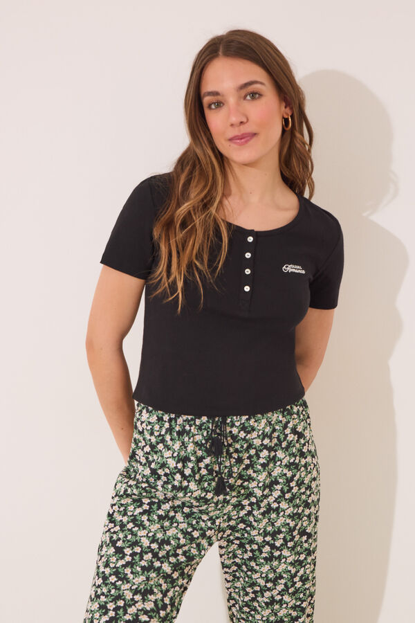 Women'secret Pijama largo algod&oacute;n canal&eacute; negro negro