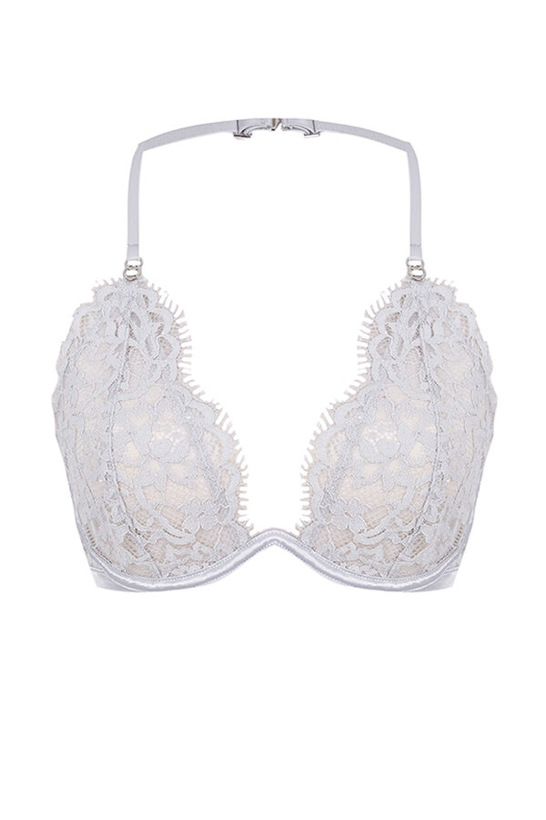 Women'secret PRETTY Sujetador halter encaje lentejuelas gris