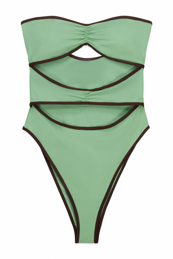 Women'secret Fato de banho bandeau com aberturas frontais verde verde
