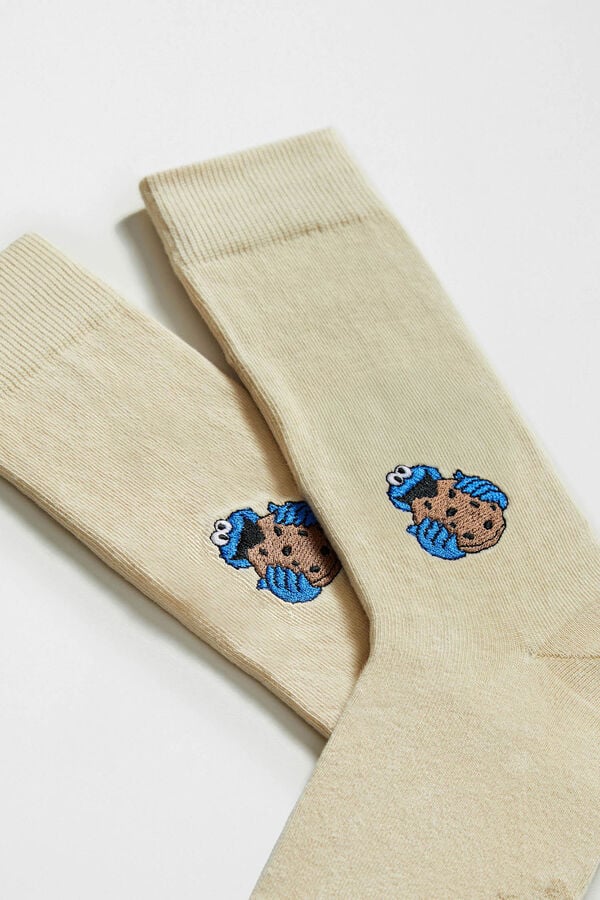 Besocks Meias altas até o joelho da Vila Sésamo, algodão orgânico cru branco