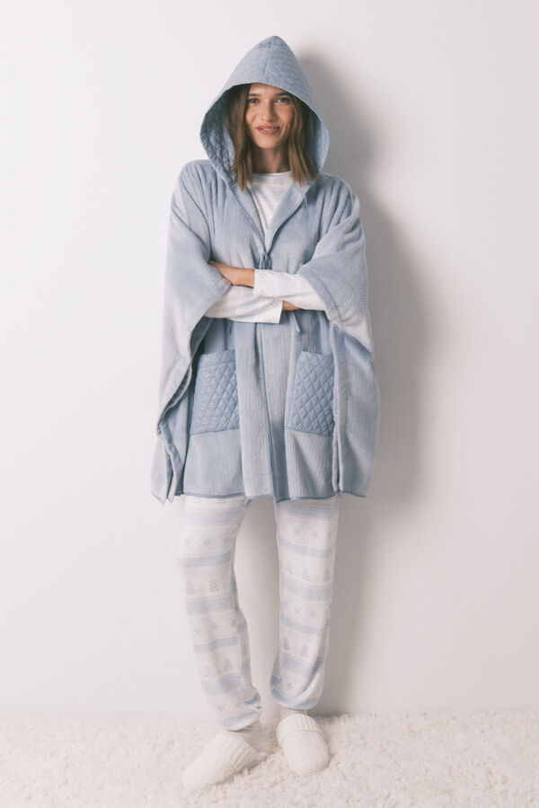 Women'secret Poncho corto polar relieve azul azul