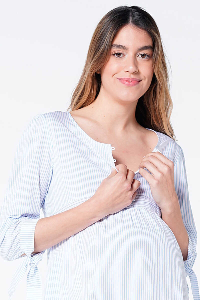 Womensecret Vestido curto maternity amamentação riscas laço azul