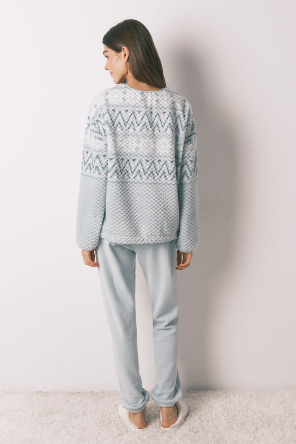 Women'secret Pijama largo polar verde cenefa blanco