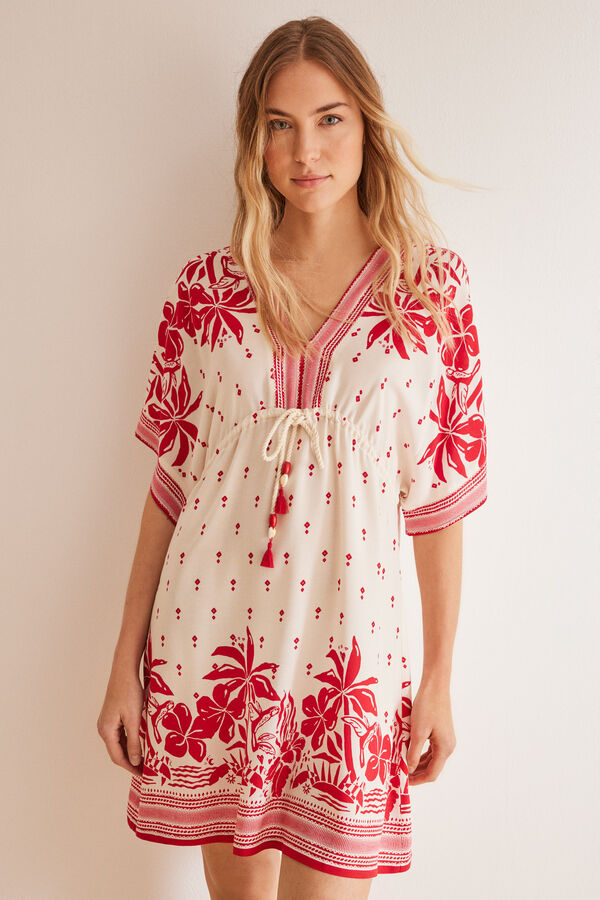 Women'secret Camisola playa estampado floral burdeos