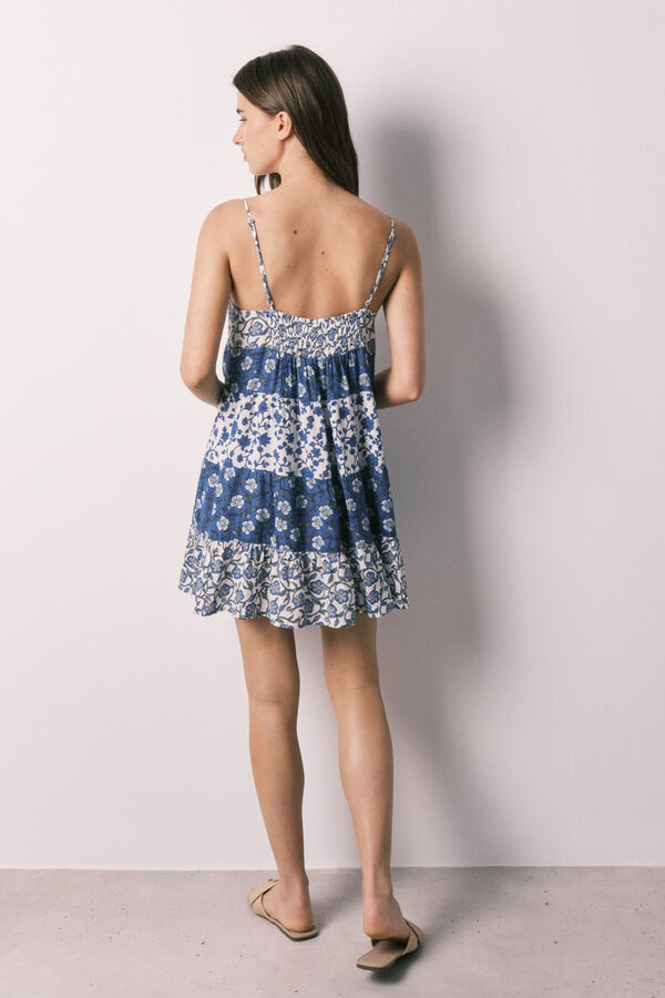 Women'secret Vestido curto de al&ccedil;as estampado azul estampado