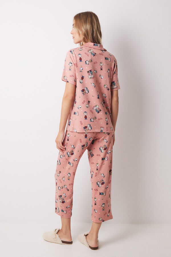 Women'secret Pijama camisero s&uacute;per soft rosa Snoopy naranja