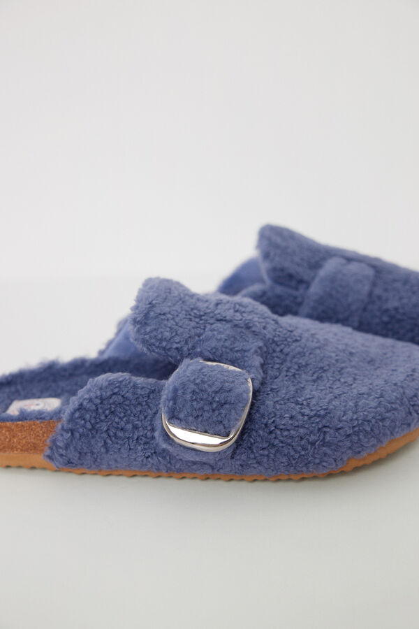 Women'secret Zapatillas tipo zueco borreguito azul azul