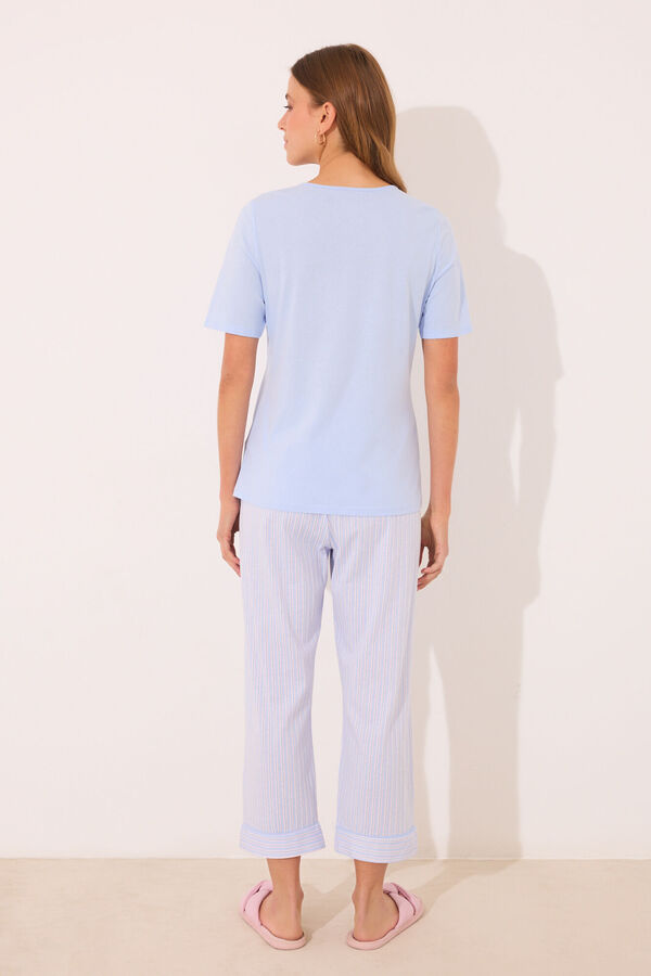 Women'secret Pijama capri 100% riscas listras azuis azul