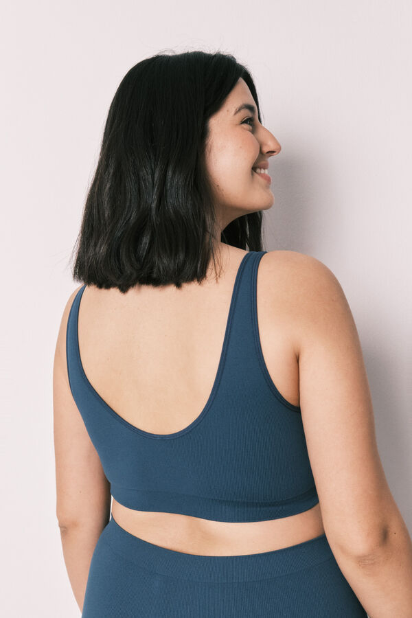 Women'secret Top liso sem costura azul azul