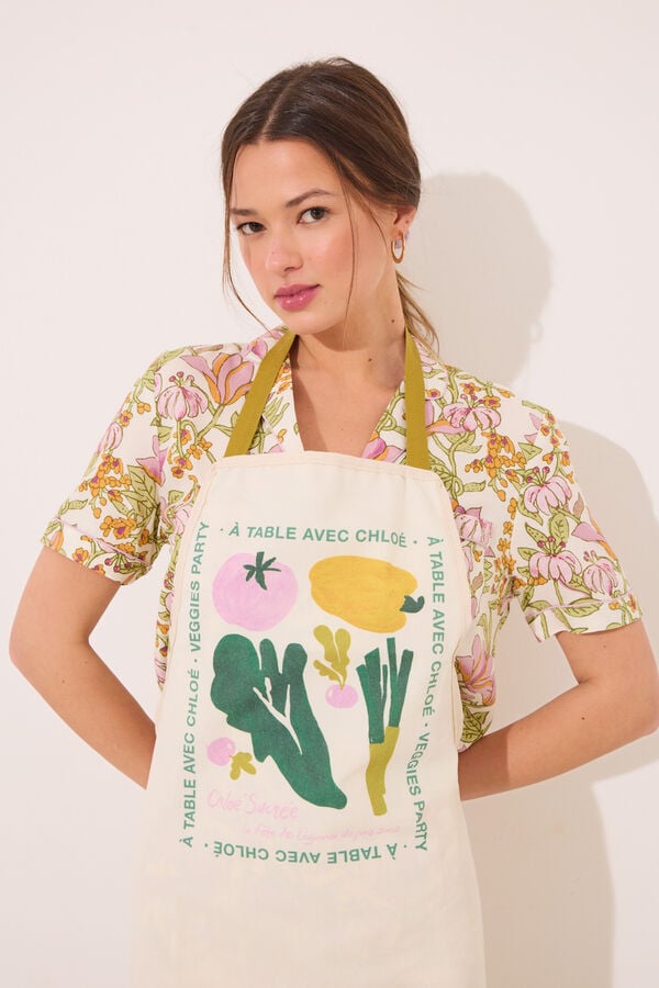 Women'secret Delantal algod&oacute;n print " vegetales" marfil