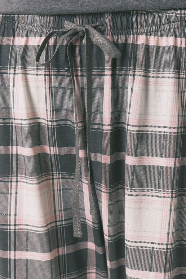 Women'secret Pijama largo 100% algod&oacute;n gris cuadros Stitch gris