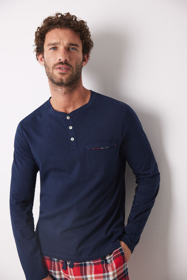 Women'secret Pijama masculino cuadros rojo 100% algod&oacute;n azul