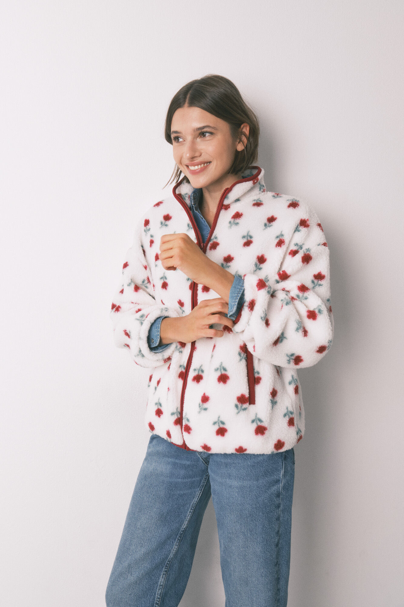 Women'secret Robe estilo t&uacute;nica de pelo branco com flores