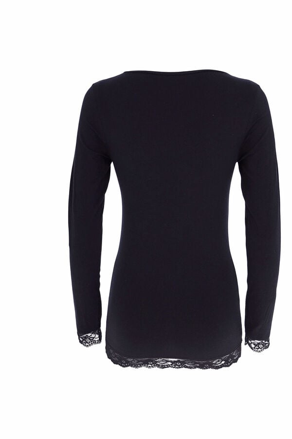 Cotonella T-shirt t&eacute;rmica de mulher com gola redonda e manga comprida preto