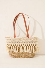Women'secret Mala cesto de ráfia e renda cru