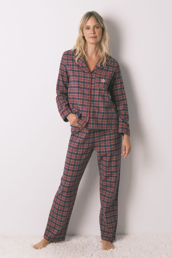 Women'secret Pijama camiseiro xadrez 100% algod&atilde;o azul