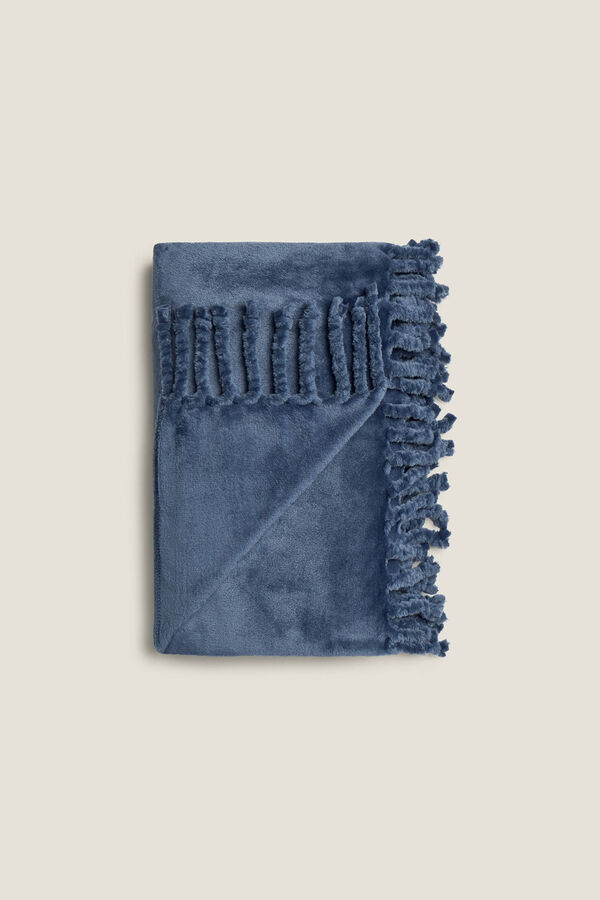 Textura Manta polar flecos azul