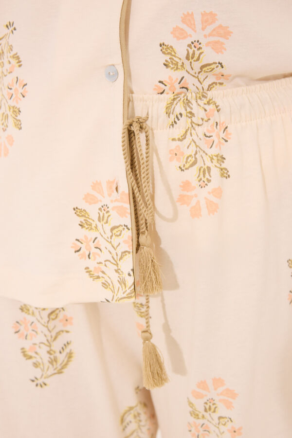 Women'secret Pijama largo camisero marfil algod&oacute;n marfil