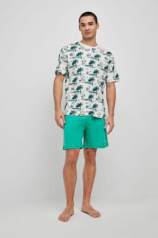 Gisela Pijama curto para homem com estampado Snoopy branco