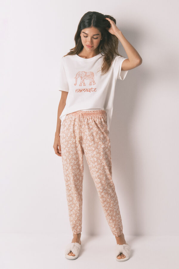 Women'secret Pantal&oacute;n skinny 100% algod&oacute;n flores naranja naranja