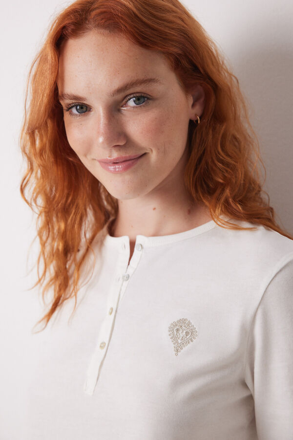 Women'secret Camiseta manga larga 100% algodón marfil marfil