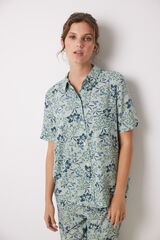 Women'secret Pijama camisero viscosa flores verde verde