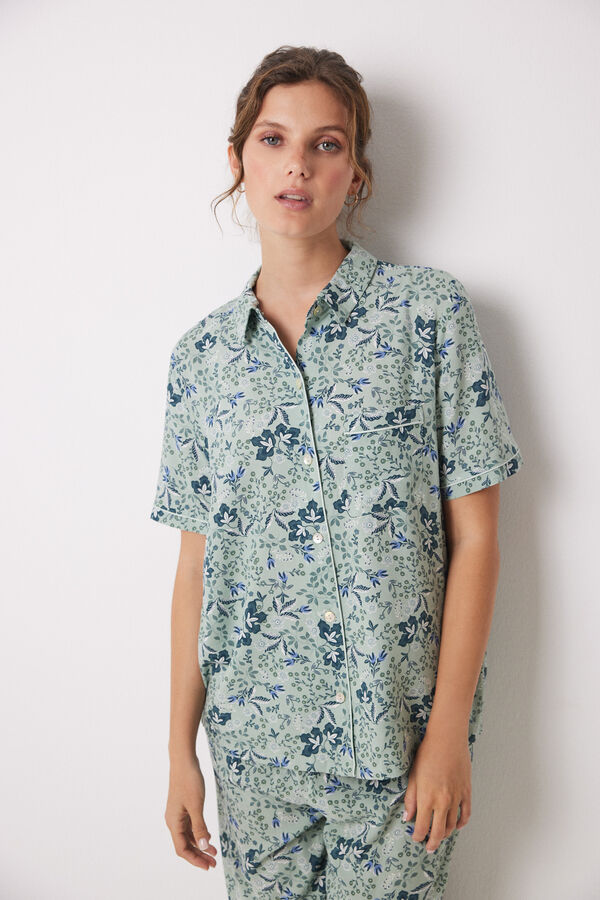 Women'secret Pijama camisero viscosa flores verde verde
